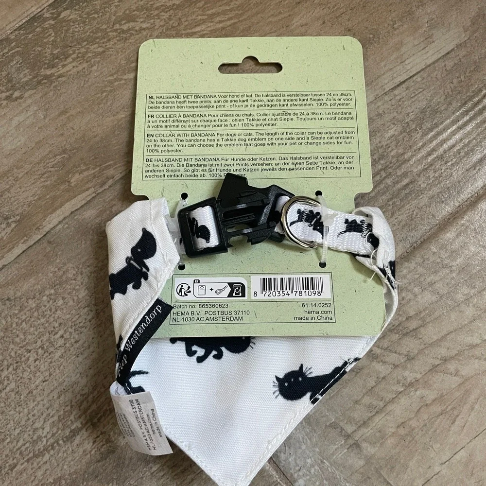 Printed Dog Bandana Cat Collar Adjustable‎ 24-38cm Black White Puppy Pattern